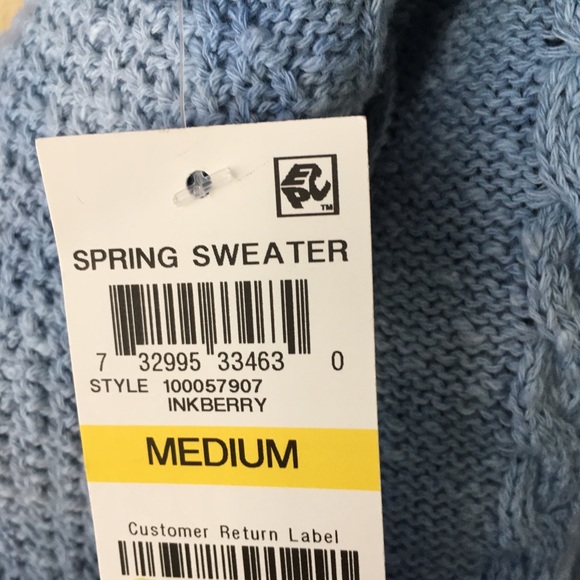 INC Chunky Cable Knit Blue Crew Neck Sweater - Picture 5 of 8